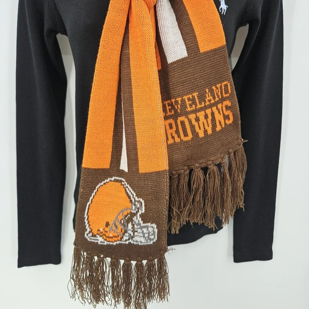 Cleveland Browns Scarf Mens Brown Orange NFL Football Knit Fringe Winter Warm‎